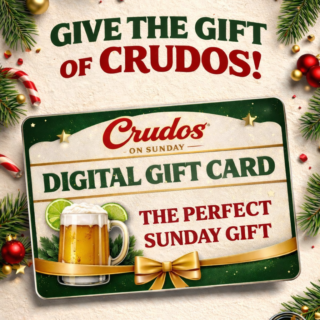 Digital gift card for Crudos with Christmas-themed decorations on a white background